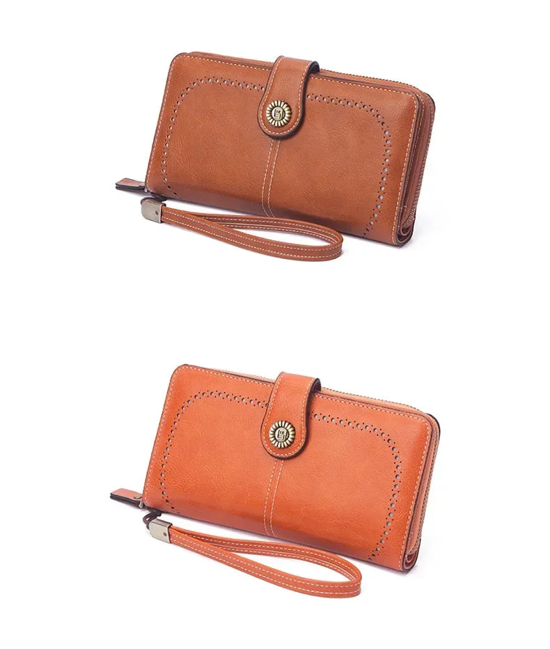 Portafoglio da donna di alta qualità, antifurto, in pelle, con cerniera lunga, grande, pochette da donna, porta carte.