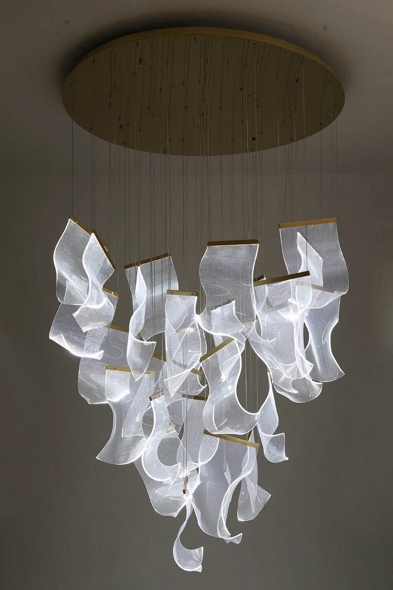 Modern Light Luxury Light Guide LED Long Strip Chandelier Living Room Dining Room Whole House Complete Set Lighting Duplex Rotat