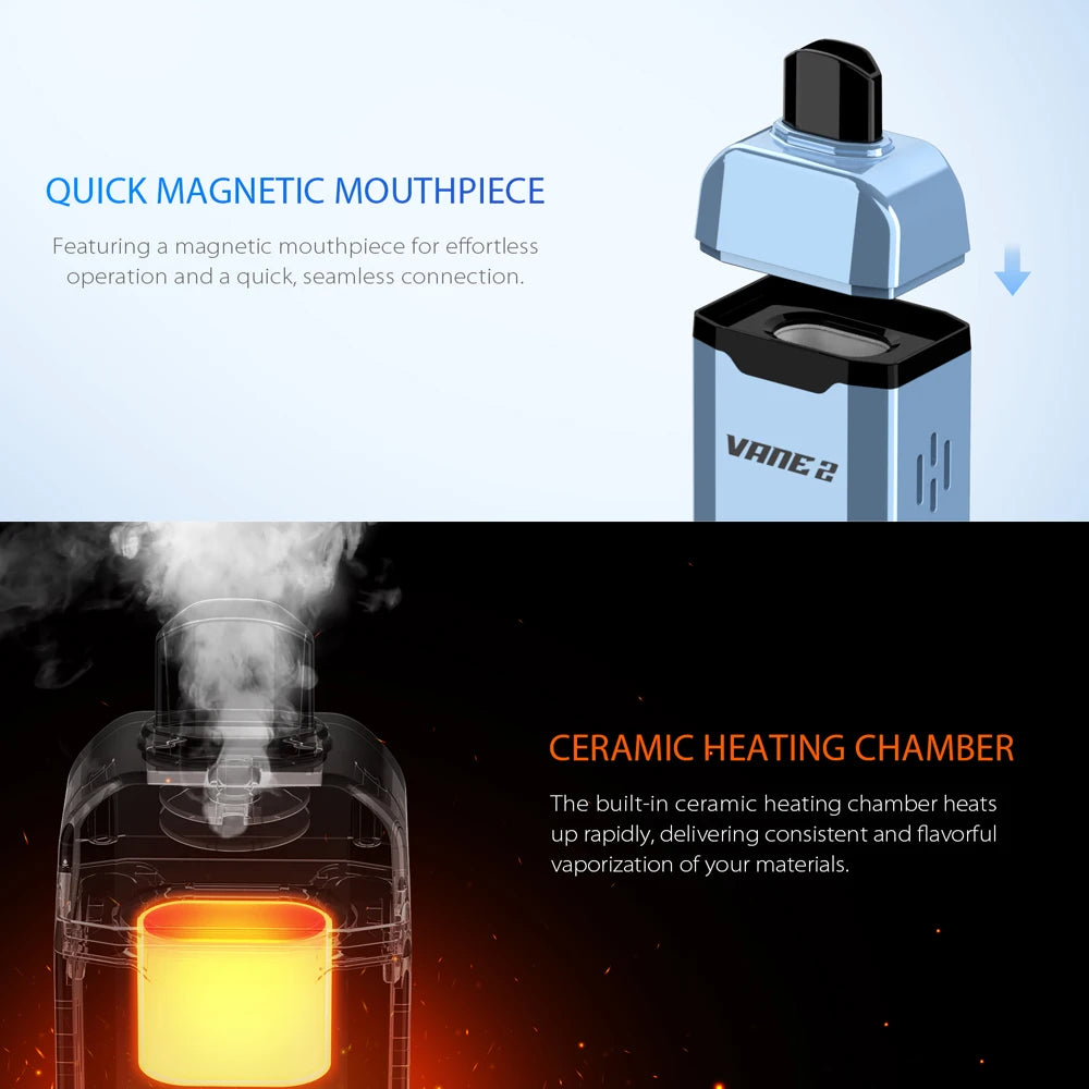 Vaporizzatore per erbe secche originale Yocan Vane 2 Batteria ricaricabile da 1200 mAh Camera in ceramica con display LCD a colori Kit per sigaretta elettronica