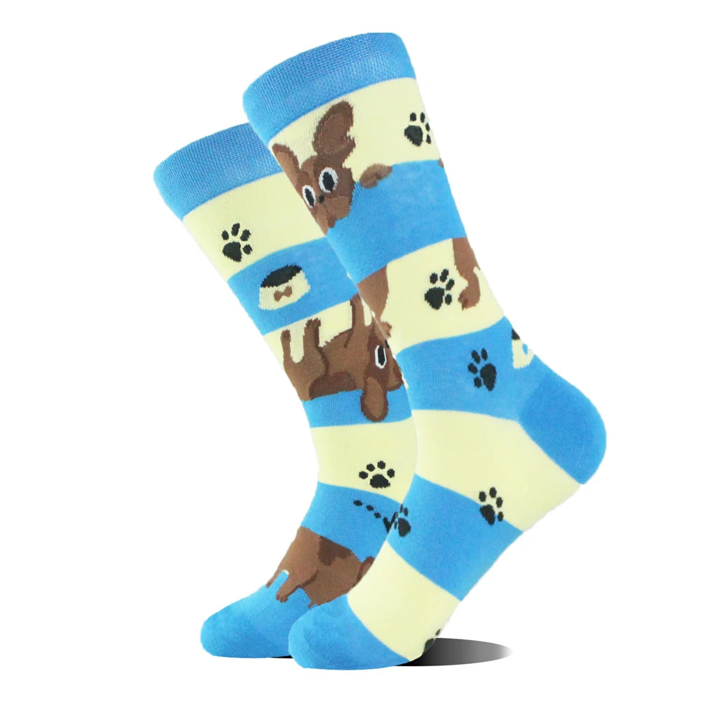1 Pair Combed Cotton Socks Men Novelty AB Asymmetry Funny Skateboard Men's Mid Length Animal Print Socks Harajuku Happy Socks