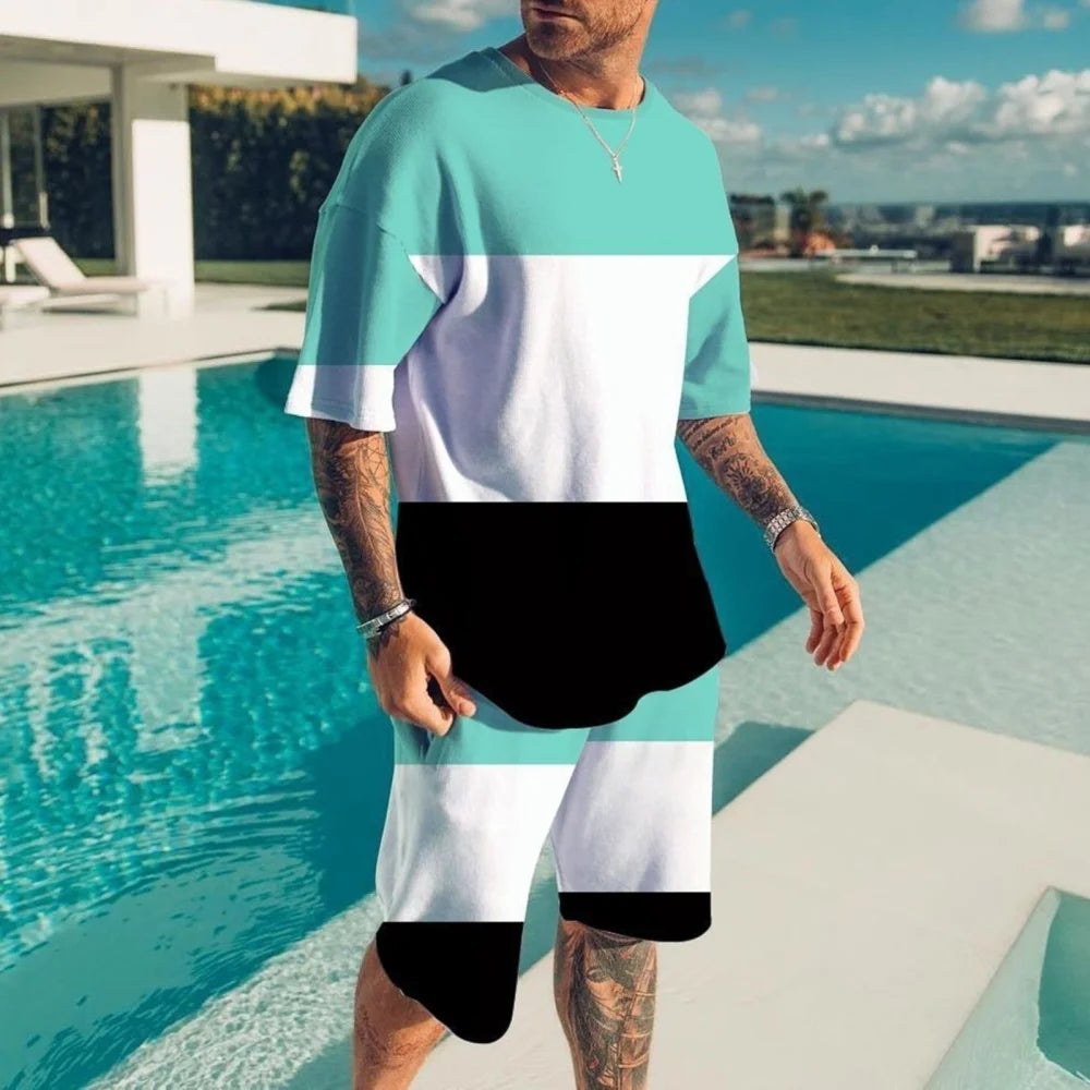 Completo Sportivo Casual da Uomo: T-shirt a Maniche Corte e Pantaloncini, Set Due Pezzi Comodo e Traspirante per Fitness Quotidiano e Corsa