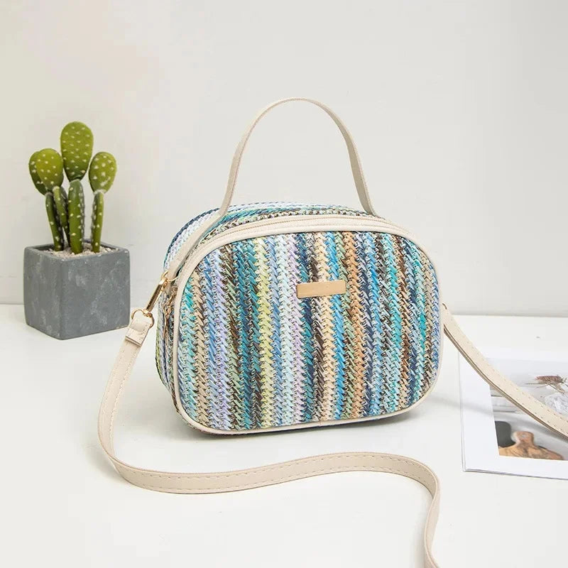 Borsa a Tracolla Mini Intrecciata Sweet Rainbow per Donne, Tendenza Moda Estate 2025, Borsa a Mano Singola a Tracolla, Forma Quadrata