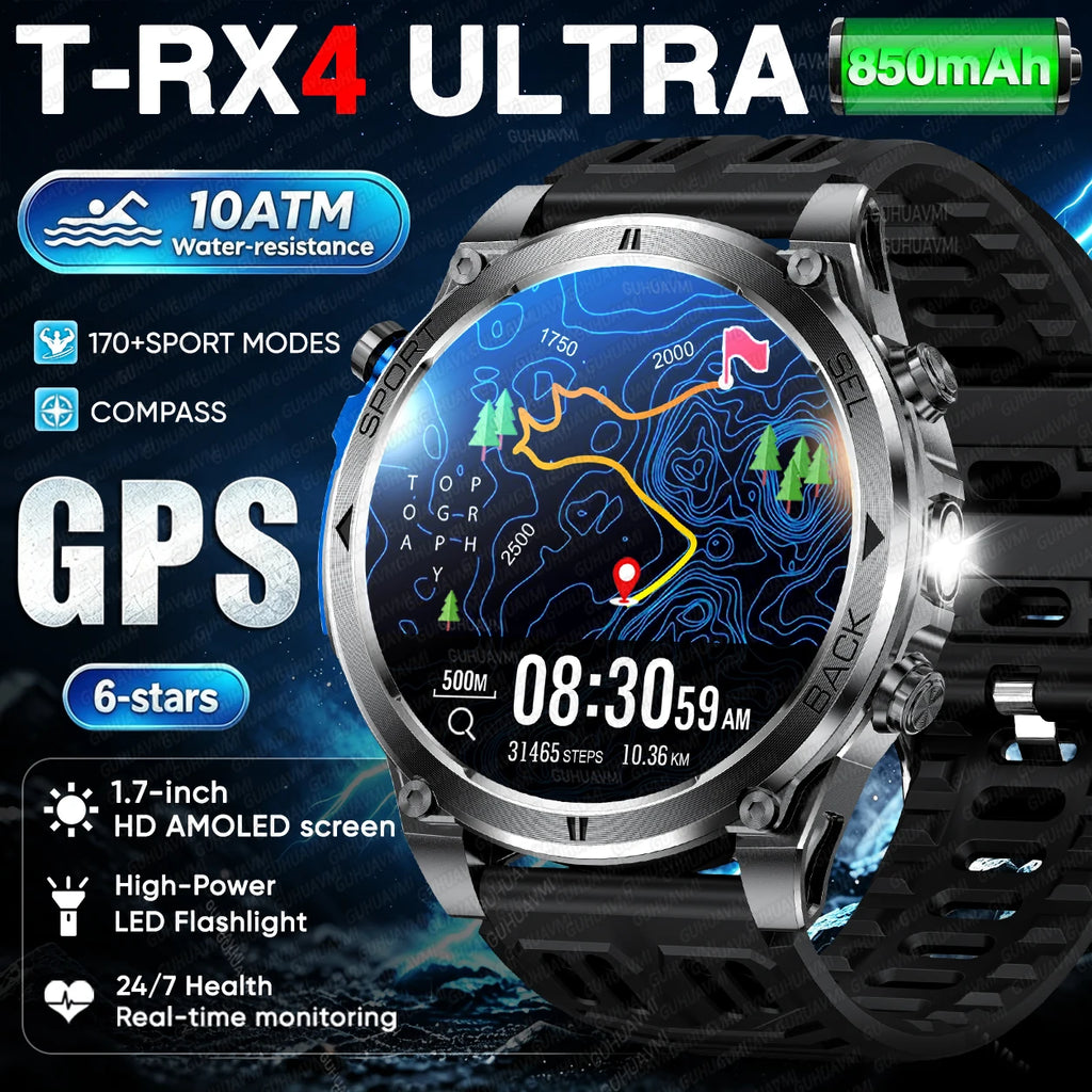 Nuovo Smartwatch Militare T-RX4 Ultra 2026 con GPS Integrato a Doppia Banda, Bussola, Altimetro, Impermeabilità 10ATM e Chiamate Bluetooth per Uomo