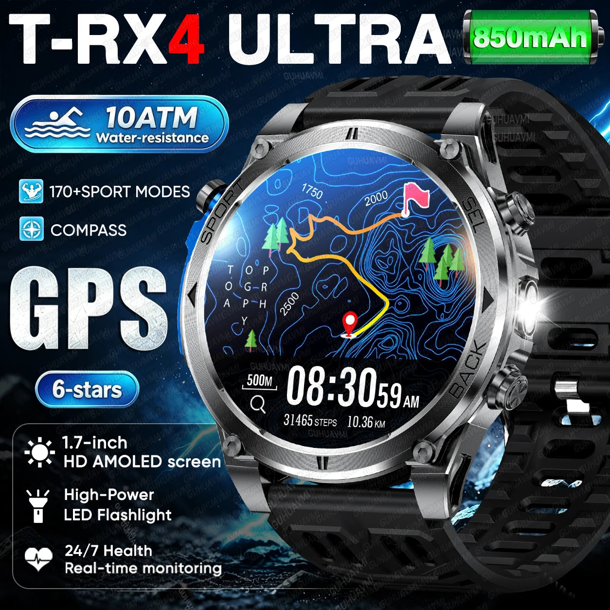 Nuovo Smartwatch Militare T-RX4 Ultra 2026 con GPS Integrato a Doppia Banda, Bussola, Altimetro, Impermeabilità 10ATM e Chiamate Bluetooth per Uomo