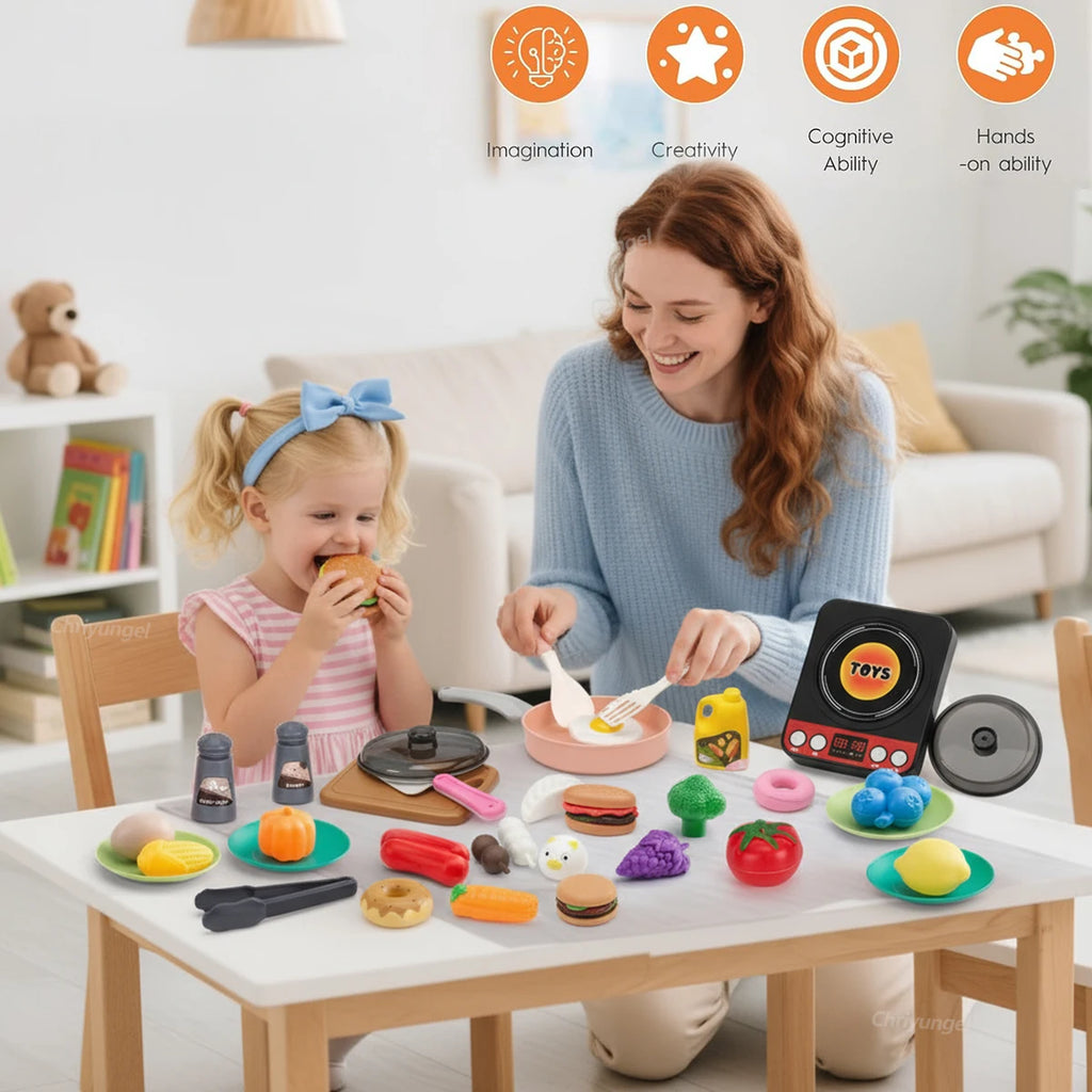Set di giocattoli da cucina per bambini 92/69/59 pezzi Gioca al cibo con pentole Padelle e utensili Piccoli giocattoli da cucina per bambini Ragazze Ragazzi Regalo