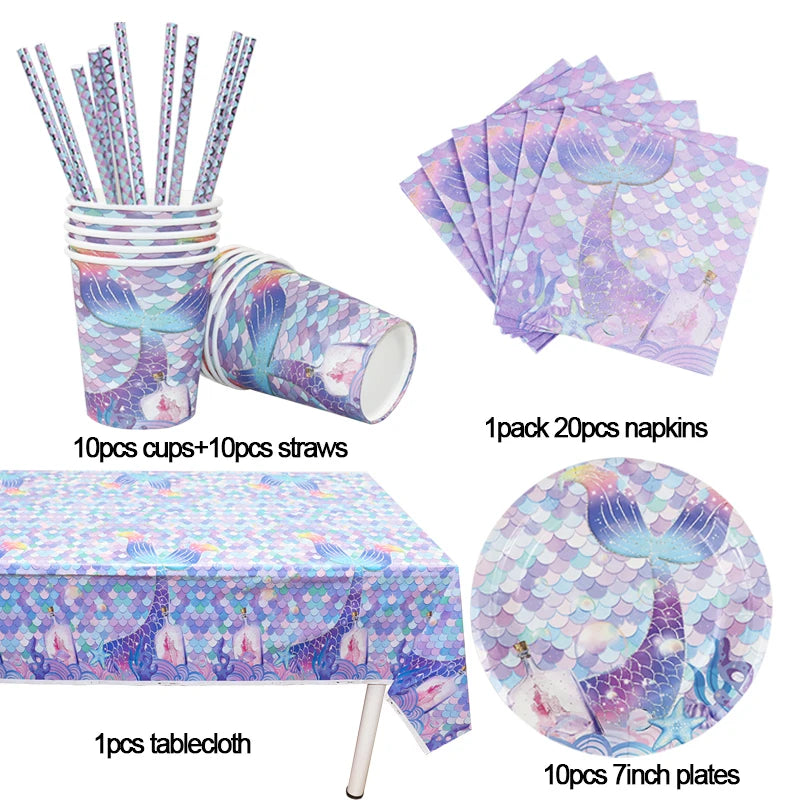 Set di stoviglie usa e getta per la decorazione della festa di compleanno della sirena piatti per la coda della sirenetta forniture per feste a sirena per ragazza decorazioni per matrimoni