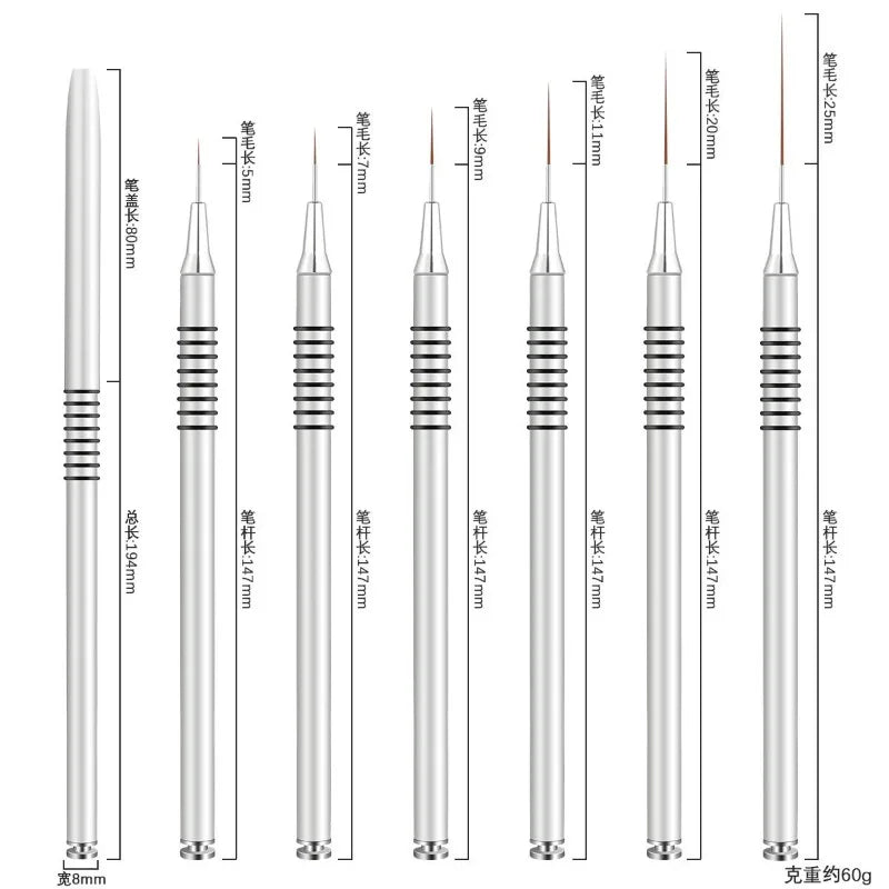 new 6Size Nail Art Liner Brushes 5/7/9/11/20/25mm Painting Nail Brush Dotting Drawing Tool Long Lines Thin Details Manicure pen