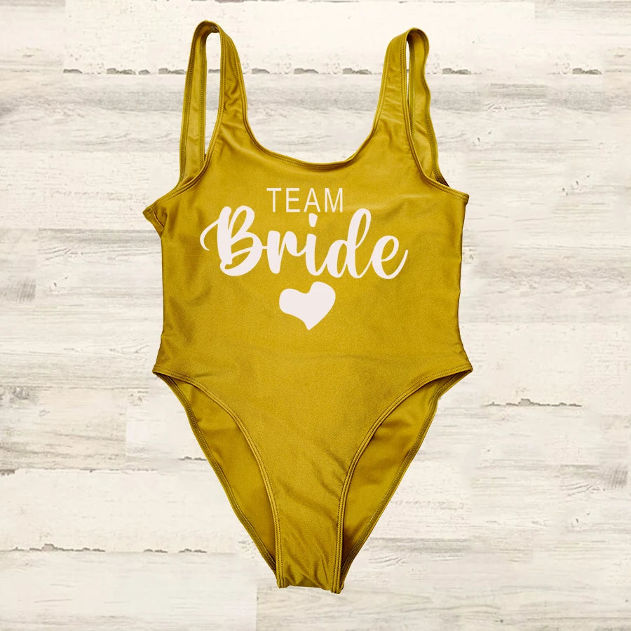 S-3XL costume da bagno intero donna Team Bride Summer Swimwear Higt Cut Low Back costume da bagno addio al celibato costume da bagno Beachwear