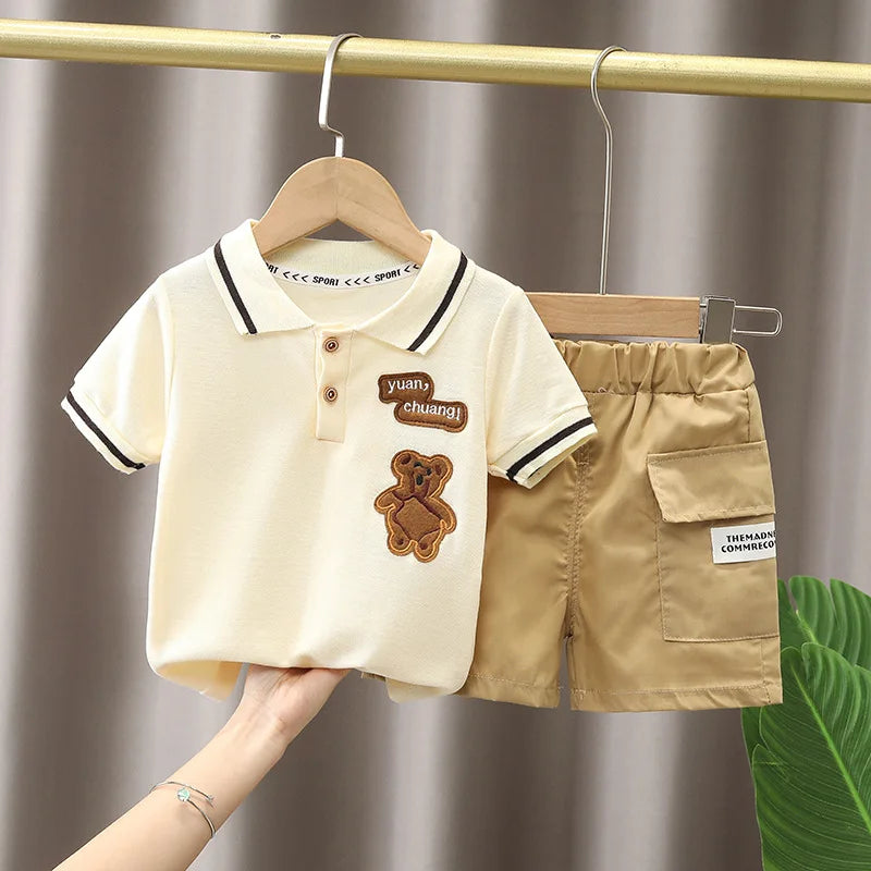 Set di Abbigliamento per Neonato Maschio, T-shirt+Pantaloncini, Completo Estivo per Bambini, Outfit con Cartoni Animati, Set per Neonati e Bambini Piccoli