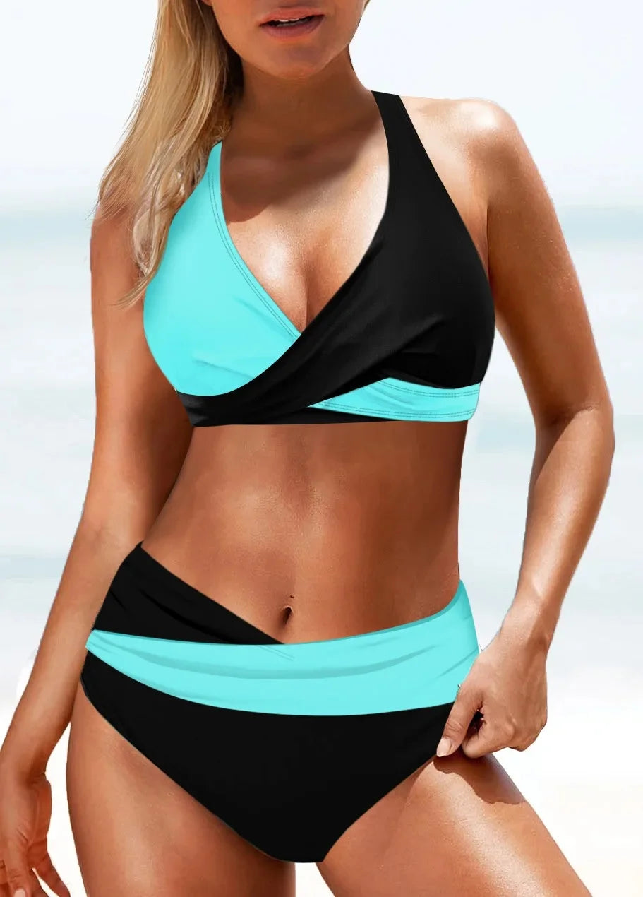 Costume da bagno bikini a vita alta da donna, due pezzi stampato, con pantaloncini, novità di tendenza per la stagione