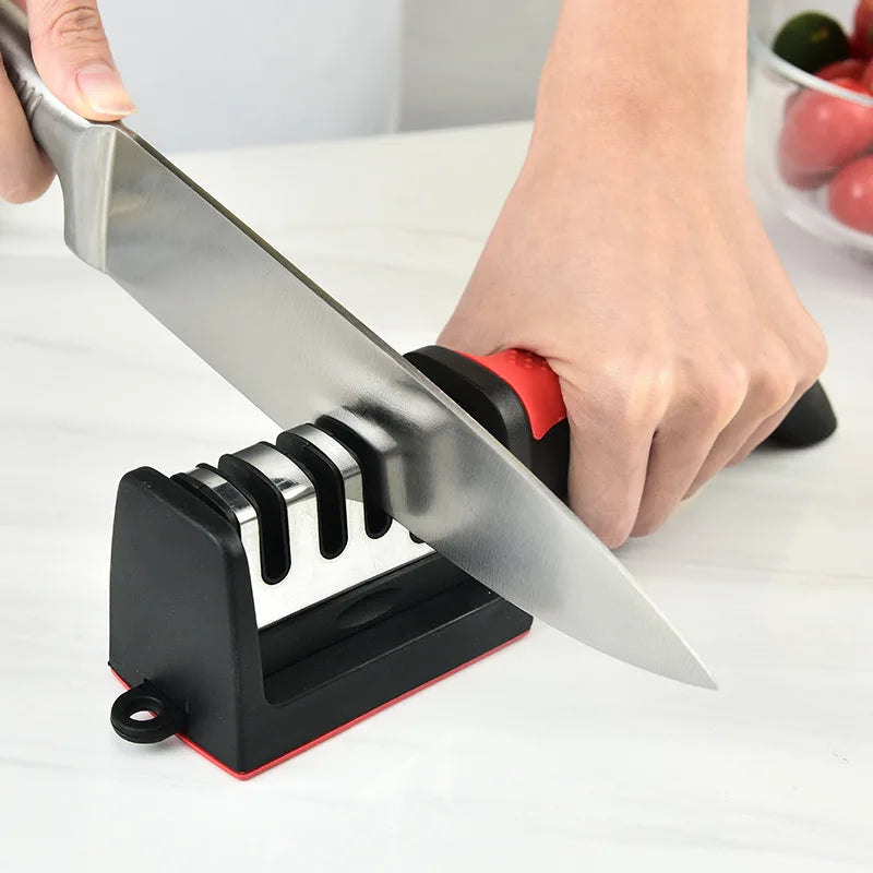 Affilacoltelli da cucina a 4 segmenti Pietra per affilare nera a tre usi multifunzionale per uso domestico