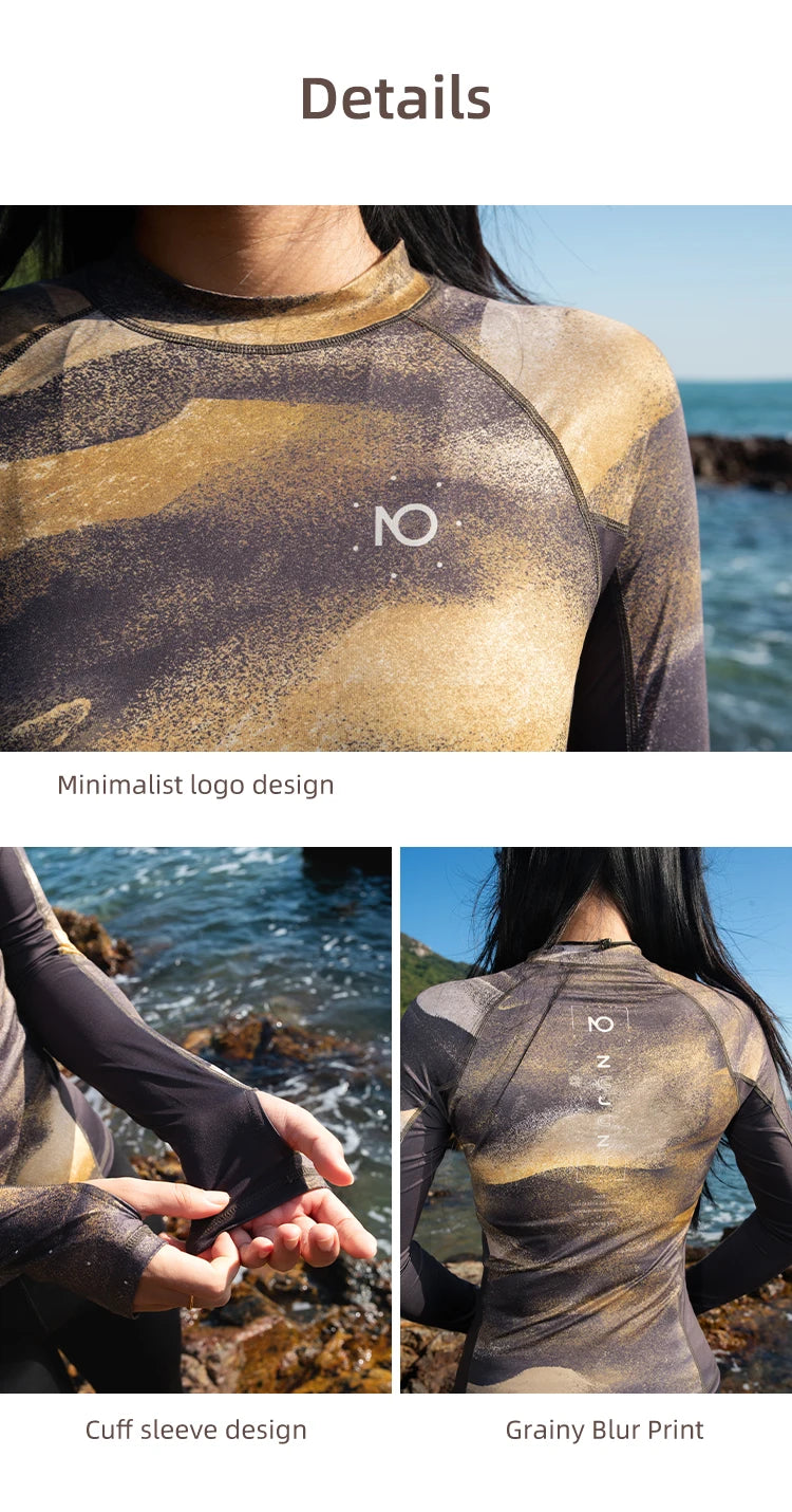 Nuovo Set Rashguard da Donna Nu-June a Maniche Lunghe ad Asciugatura Rapida con Protezione UV, Top da Nuoto con Pantaloncini, Costume da Spiaggia, Surf e Immersione