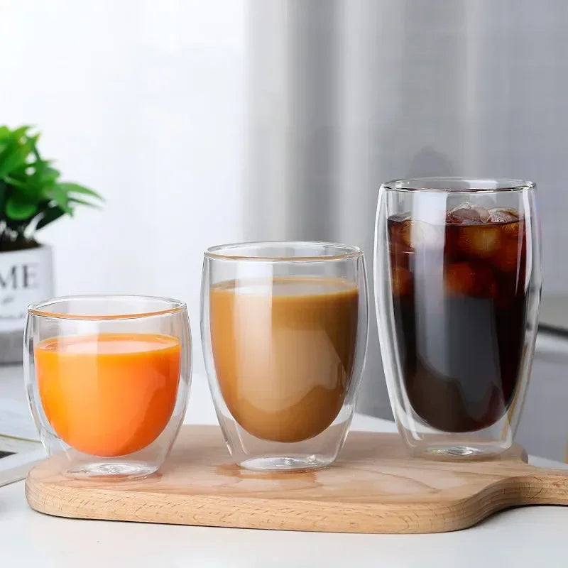 Tazza di vetro a doppia parete resistente al calore 80-650 ml Birra Latte Caffè Tazze d'acqua Tazza trasparente Bicchieri di vetro all'ingrosso Set di tazze regalo