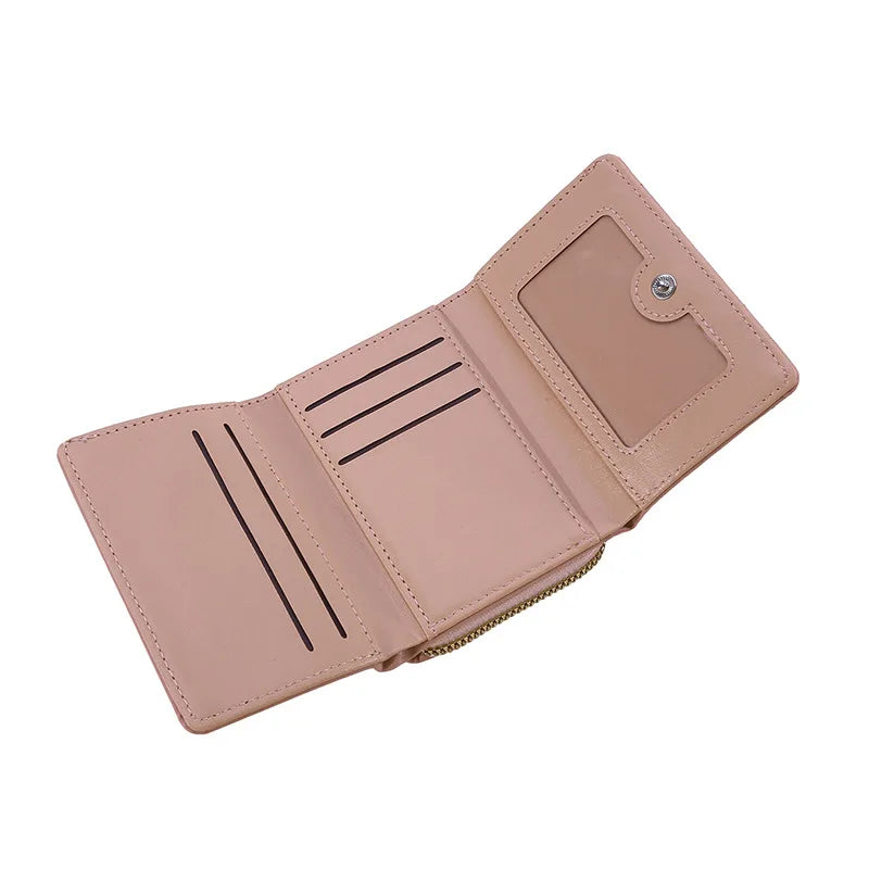 Portafoglio da donna per pelle PU moda ricamato amore tri-fold piccolo portafoglio porta carte portamonete multi-slot per carte interno rosa