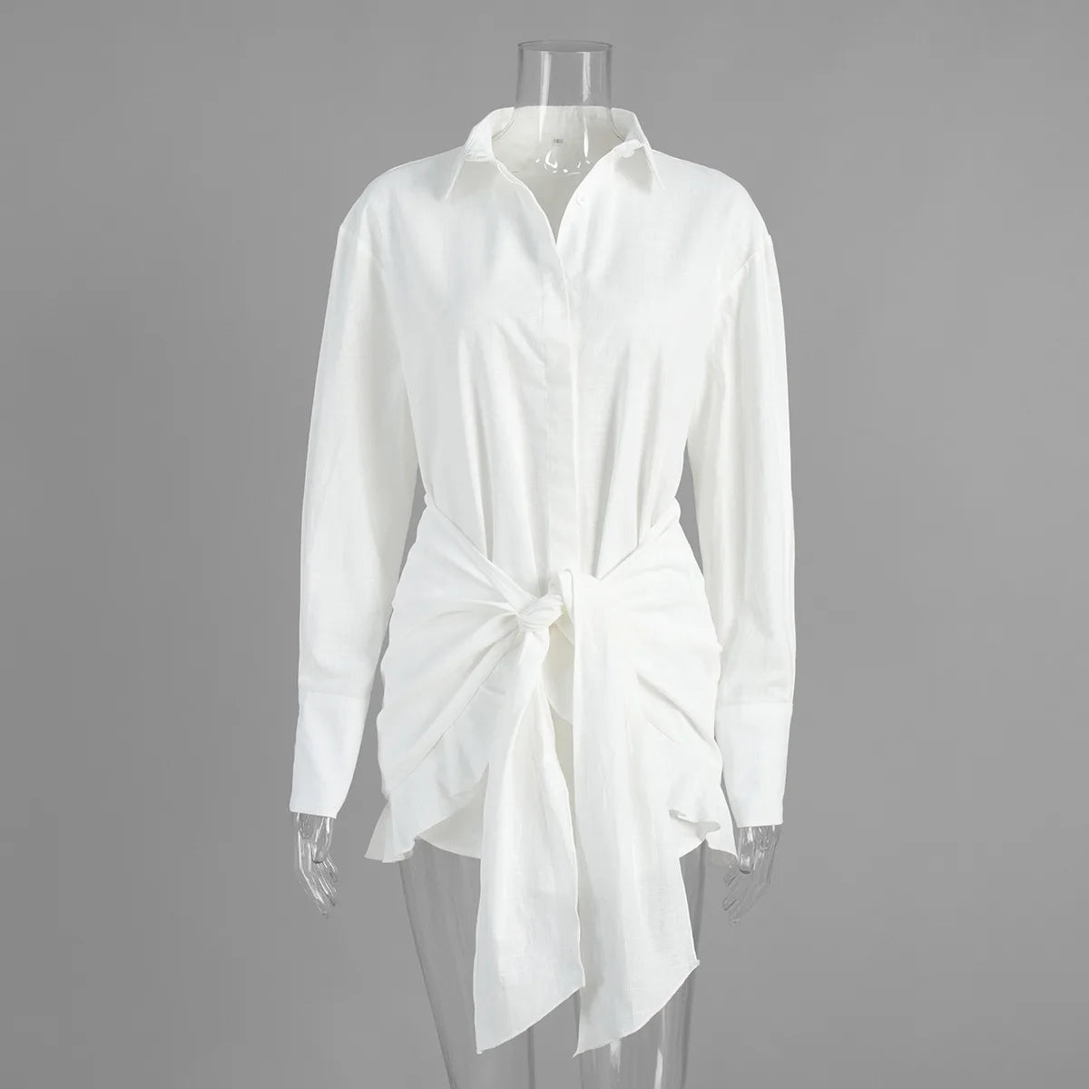 Abito chemisier casual da donna tinta unita con lacci, estivo, con risvolto, maniche lunghe, bottoni, mini abito plissettato, copricostume da spiaggia, outfit per vacanze 2026