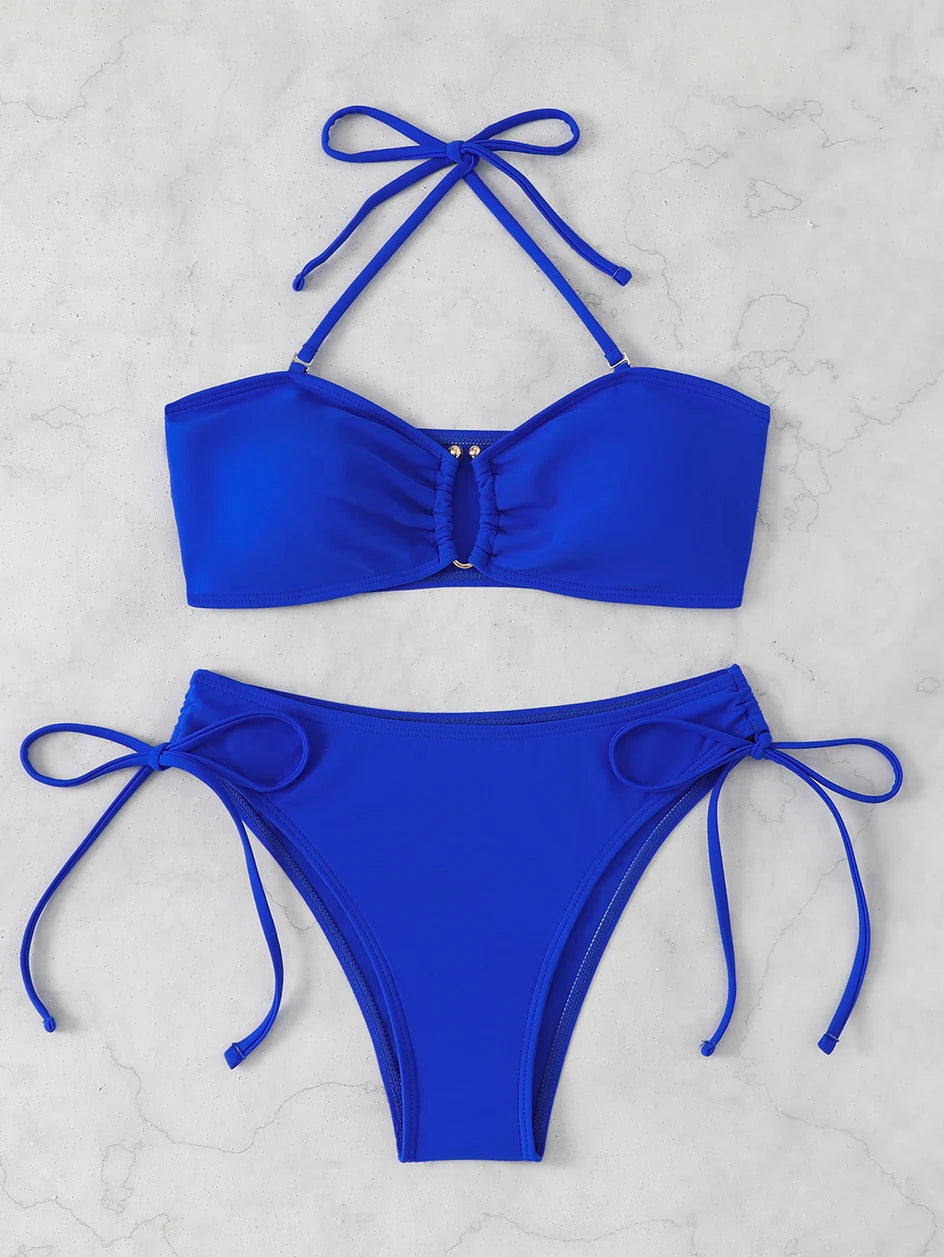 Bikini a Vita Alta da Donna 2026, Costume da Bagno Annodato, Abbigliamento da Spiaggia Brasiliano con Push-Up