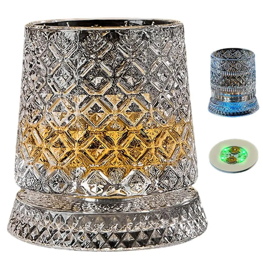 Set di 1 Bicchiere da Whisky Rotante da 260ML, Bicchiere Creativo in Cristallo Premium per Birra, Bicchiere per Liquori con Base, Bicchiere da Vino Dritto con Rilievo