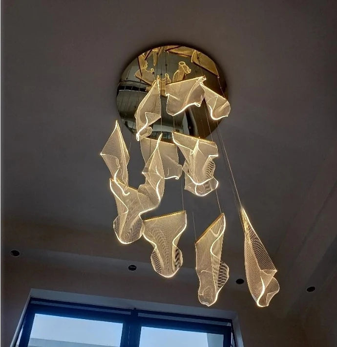 Modern Light Luxury Light Guide LED Long Strip Chandelier Living Room Dining Room Whole House Complete Set Lighting Duplex Rotat