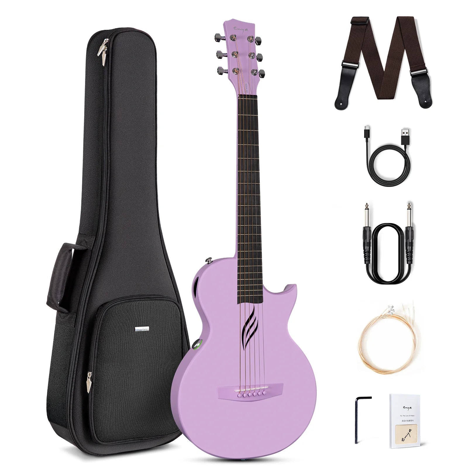 Enya NOVA GO SP1 Chitarra Acustica-Elettrica in Fibra di Carbonio da 35 Pollici con Effetti Integrati, Bluetooth e Pacchetto per Principianti