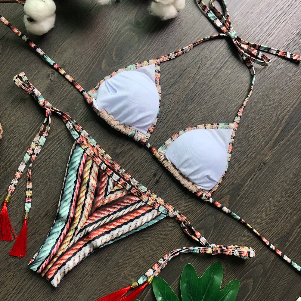 2021 Set bikini sexy 2 pezzi Hot Stamp Sport Costumi da bagno Donna Beachwear Push-Up imbottito Costume da bagno Body Bagnante squisito