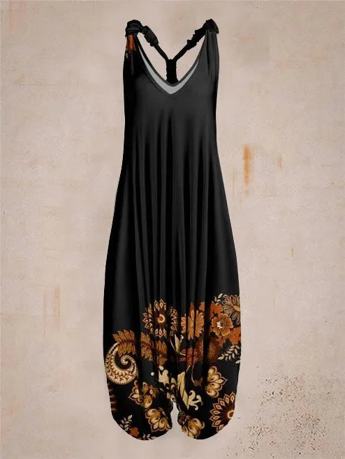 Tuta generale allentata bohémien a gamba larga Mandala etnico Stampa paisley vintage Pagliaccetti da donna Tutina harem senza schienale