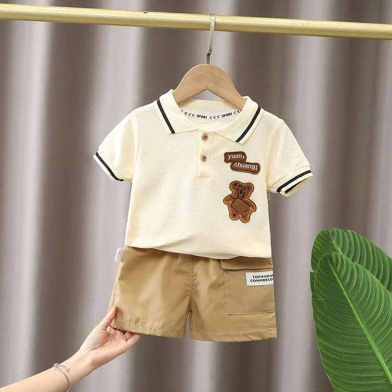 Set di Abbigliamento per Neonato Maschio, T-shirt+Pantaloncini, Completo Estivo per Bambini, Outfit con Cartoni Animati, Set per Neonati e Bambini Piccoli