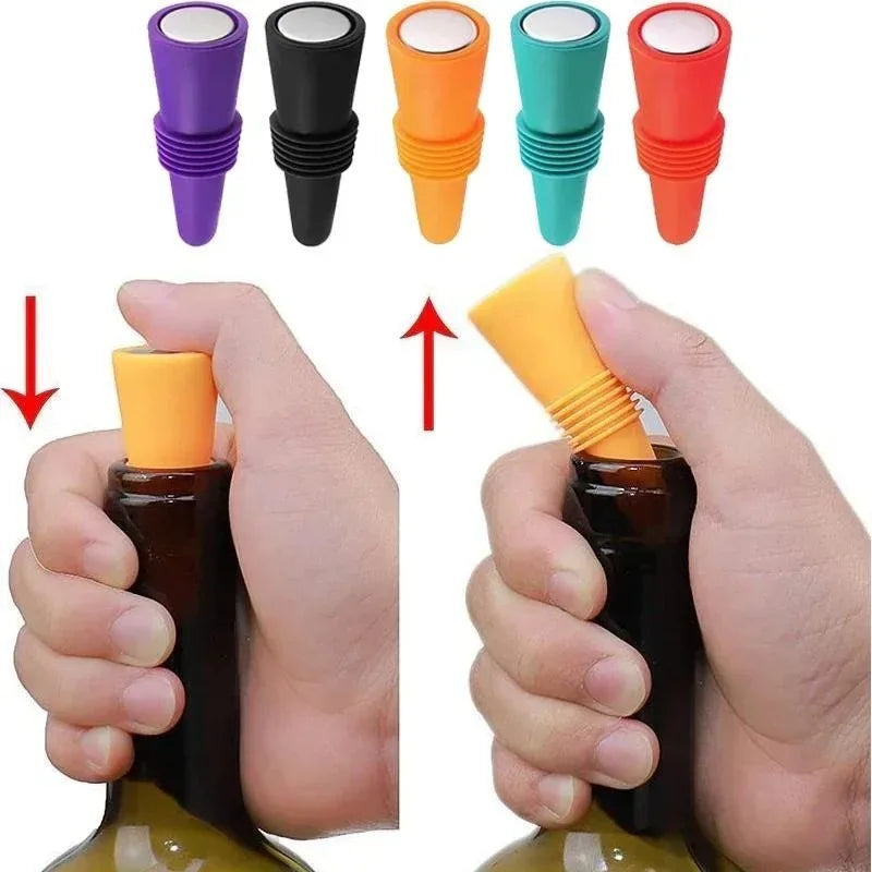 5 pezzi in silicone per vino e bevande, set di tappi per bottiglie di champagne, tappi sigillanti, tappo in sughero per vino, strumento per vino da bar