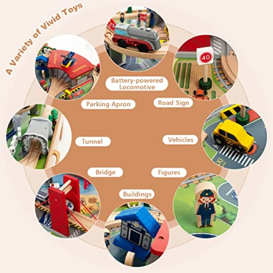 Tavolo da gioco per bambini dai 3 anni in su, tavolo attività in legno per bambini con contenitore, finitura in legno naturale, 100 pezzi multicolor inclusi