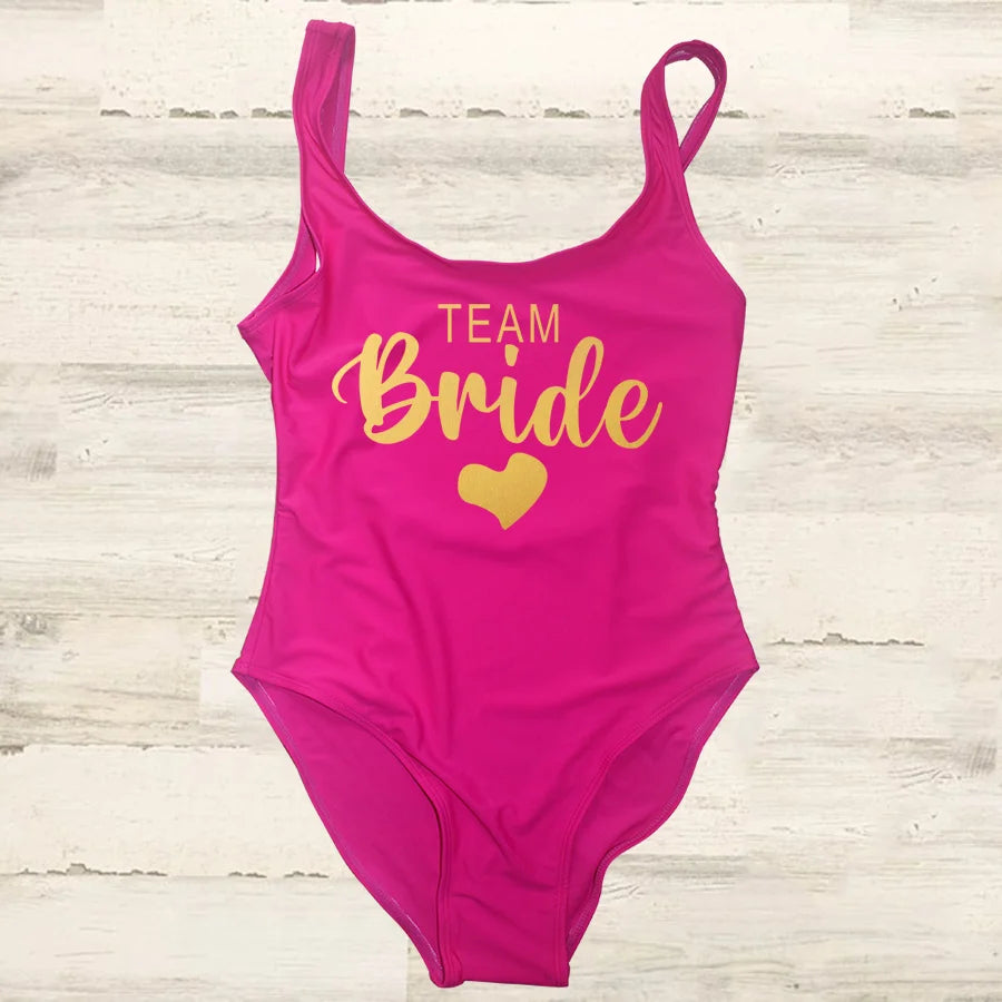 S-3XL costume da bagno intero donna Team Bride Summer Swimwear Higt Cut Low Back costume da bagno addio al celibato costume da bagno Beachwear