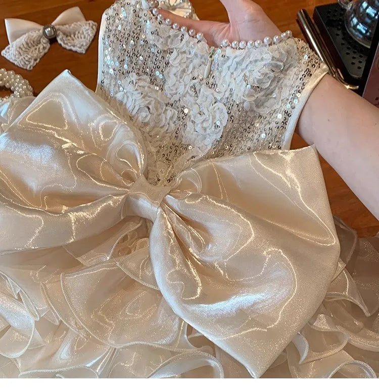 Abito da bambina per neonato, abito da principessa, fiocco grande per bambino, primo anno, compleanno, matrimonio, battesimo, festa infantile, abito tutu