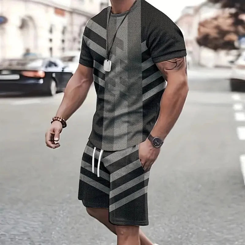 2024 Moda Uomo Abbigliamento sportivo T-shirt a maniche corte e pantaloncini sportivi Estate Casual Vintage Patchwork Suit Abito a due pezzi da uomo