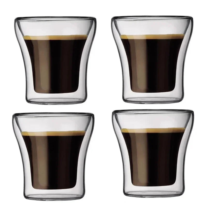 JUSTINLAU 1/2/4 Pezzi Tazza da Caffè in Vetro a Doppia Parete, Bicchiere Trasparente Termoisolante per Acqua, Tazza per Colazione, Bicchiere per Bevande Fredde, Boccale da Birra