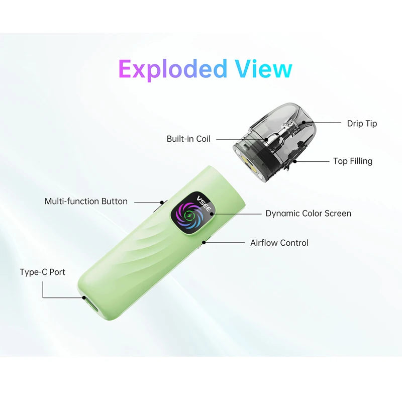 Originale Hellvape Vsee One Kit Vape Pen 2ml Sistema pod vuoto Riempimento superiore 1000mah 30W Schermo dinamico 0.8ohm Bobina a rete E-Cigaretta