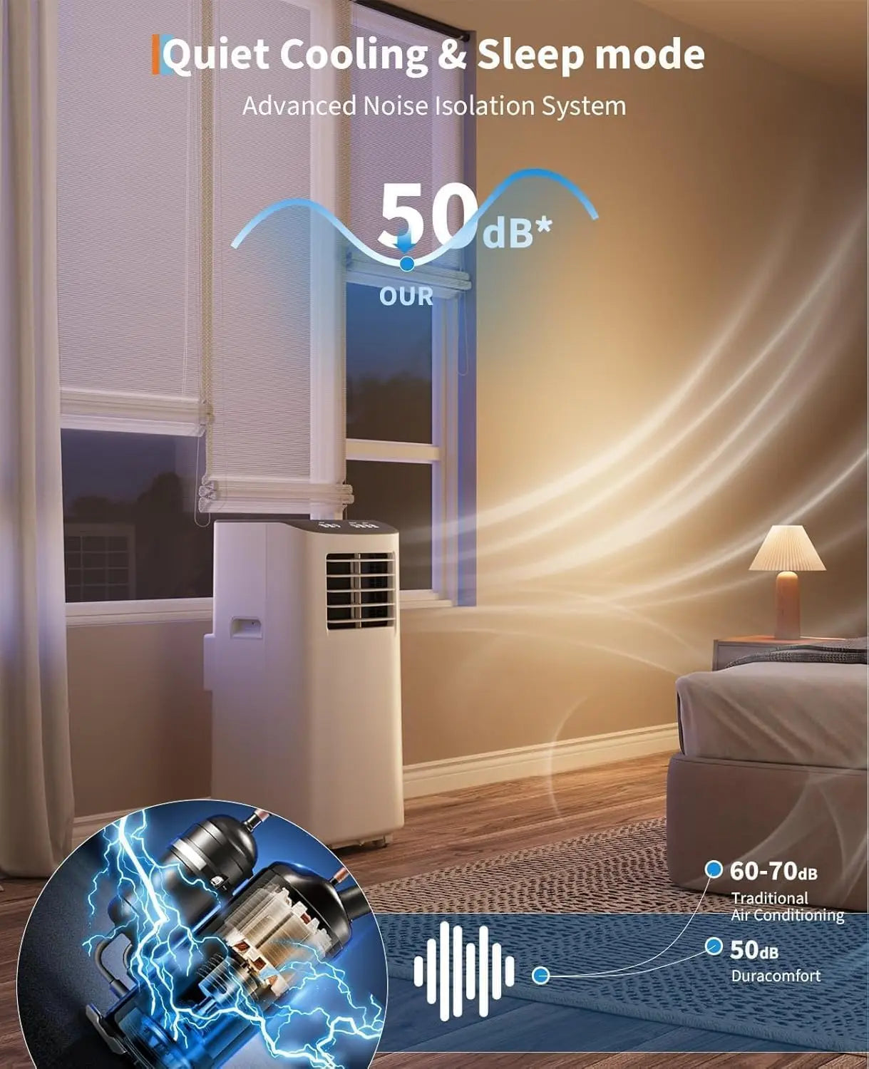Condizionatore d'aria portatile 3 in 1, unità AC portatile da 8.000 BTU con funzione di raffreddamento, deumidificatore e ventilatore per ambienti fino a 350 piedi quadrati con telecomando, modalità sleep, timer 24 ore e ki