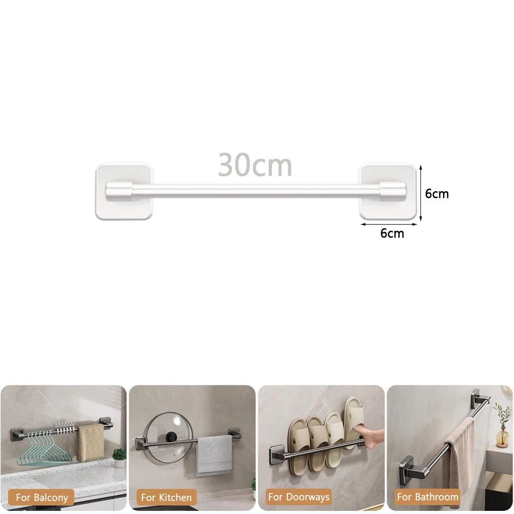 Bathroom Towel Rack Punch Free Black White Grey Bath Towel Rack Self-Adhesive Towel Bar Bathroom Kitchen Hardware Accessories