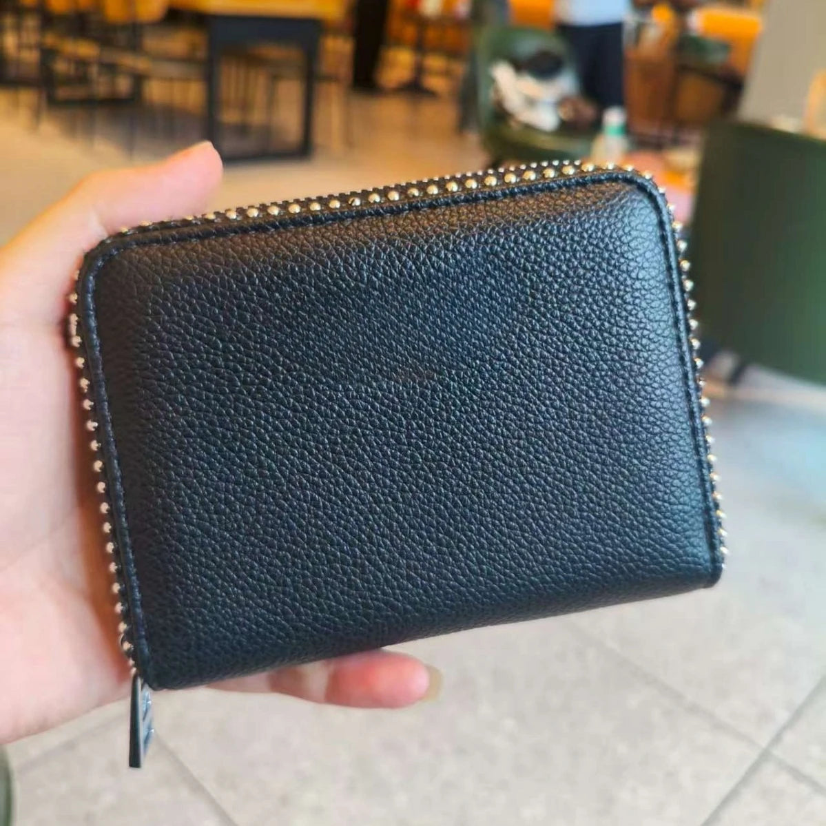 Black Wings, Borsa da donna Hot Diamond, Borsa con catena in metallo, Portafoglio porta carte, Denim.