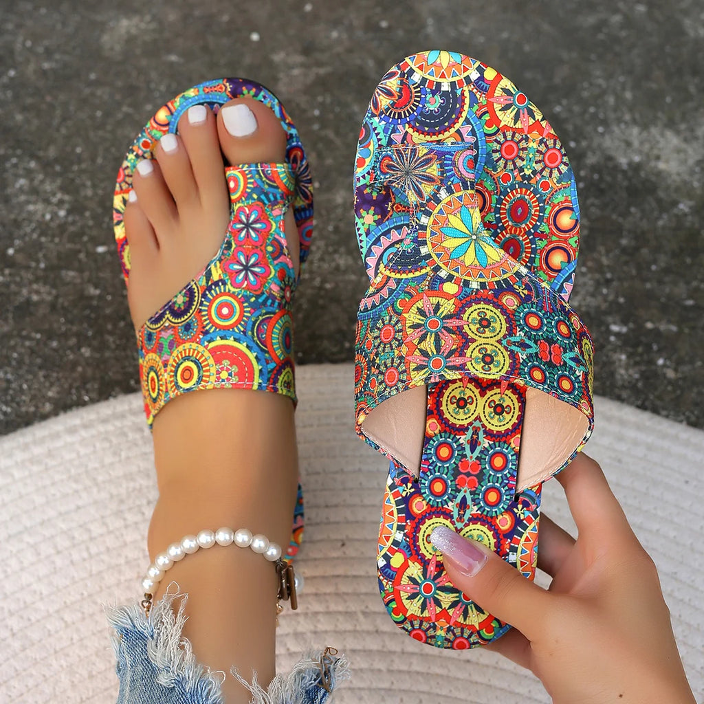 Pantofole da donna Sandali con motivo floreale bohémien Scarpe casual leggere Infradito Pantofole di grandi dimensioni alla moda Scivoli da casa da donna