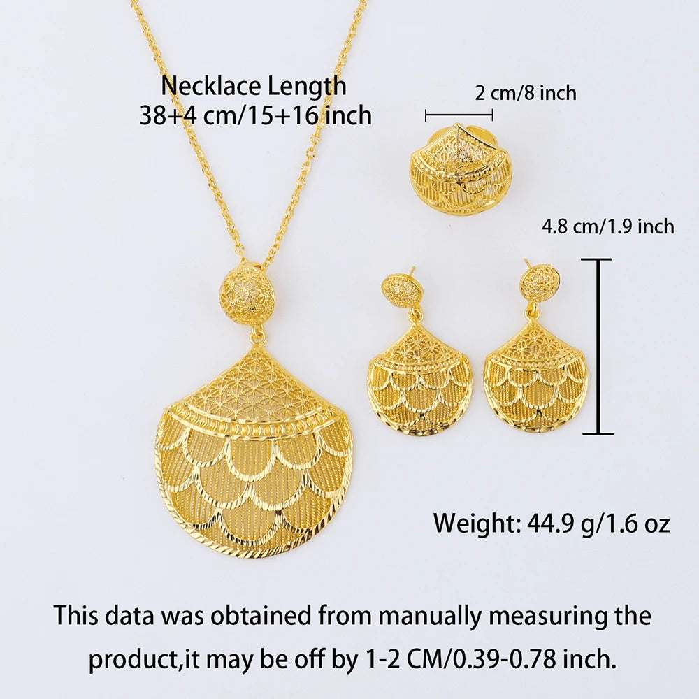 Dubai 24k Gold Plated Jewelry Sets for Women Earrings Necklace Rings Indian Bridal Costume Sets Nigerian Wedding Party Gifts