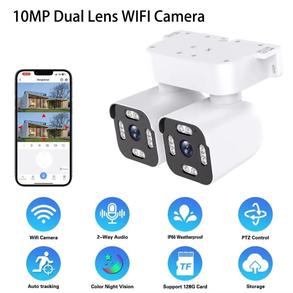ICAM365 Security Camera Outdoor Waterproof Dual Lens HD 10MP 10X Zoom WiFi CCTV Night Vision Two-Way Intercom PTZ Remote Viewing