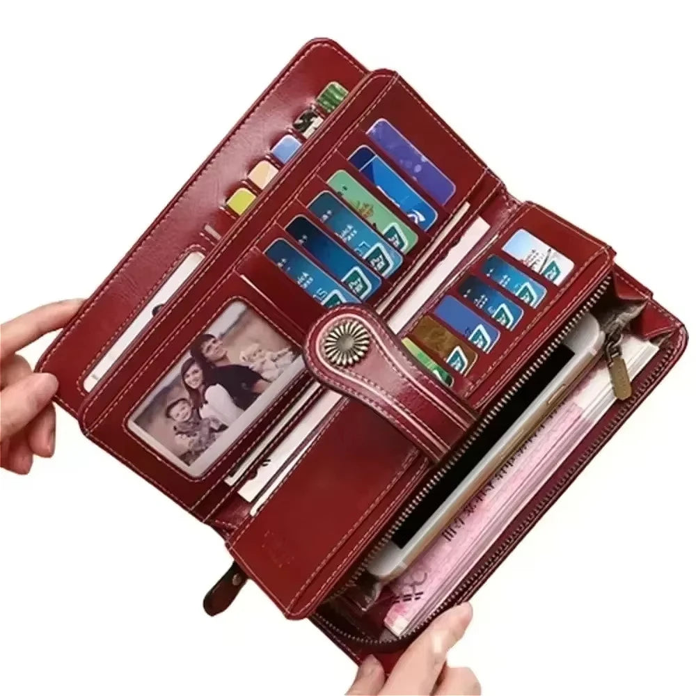 Portafoglio da donna di alta qualità, antifurto, in pelle, con cerniera lunga, grande, pochette da donna, porta carte.