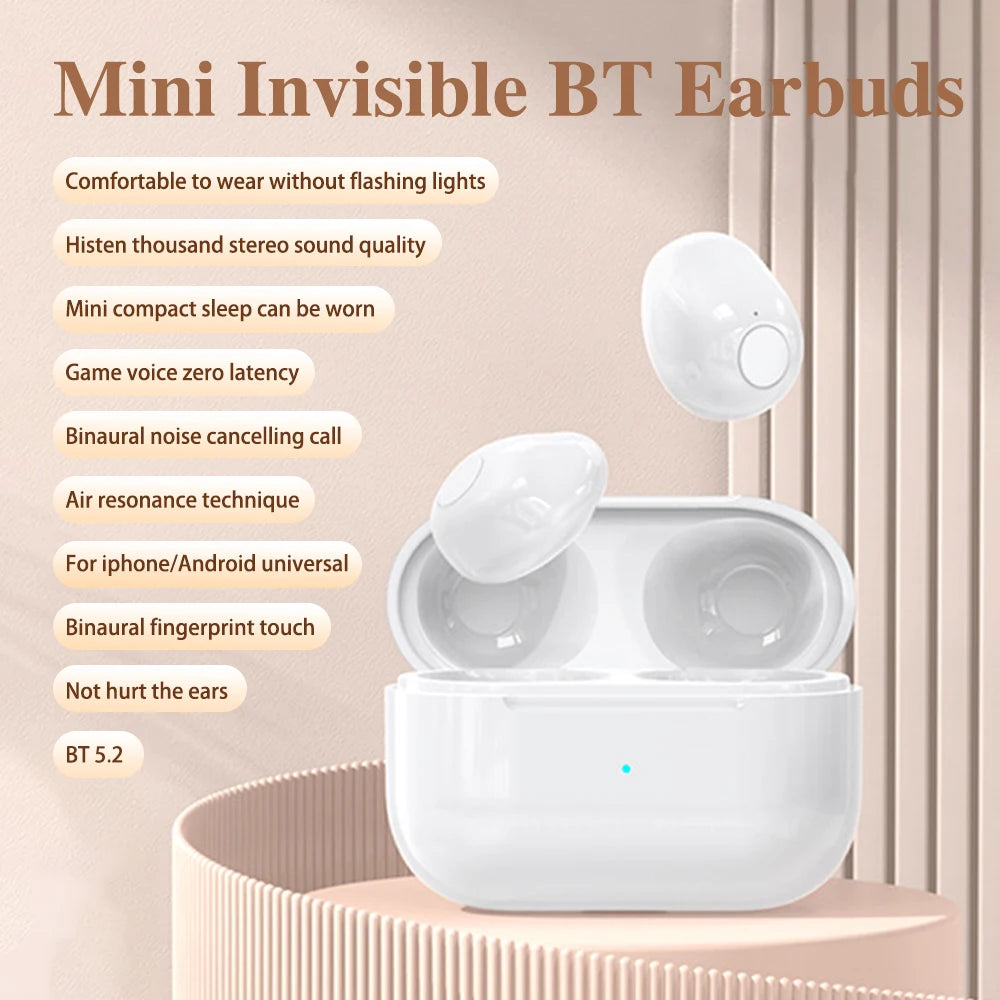 Mini cuffie per il sonno invisibili Auricolari wireless Bluetooth TWS con microfono Auricolari in-ear con cancellazione del rumore Cuffie sportive