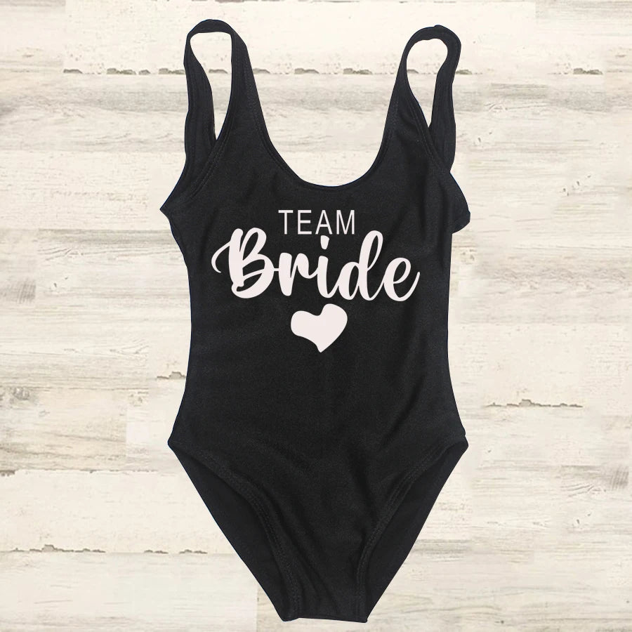 S-3XL costume da bagno intero donna Team Bride Summer Swimwear Higt Cut Low Back costume da bagno addio al celibato costume da bagno Beachwear