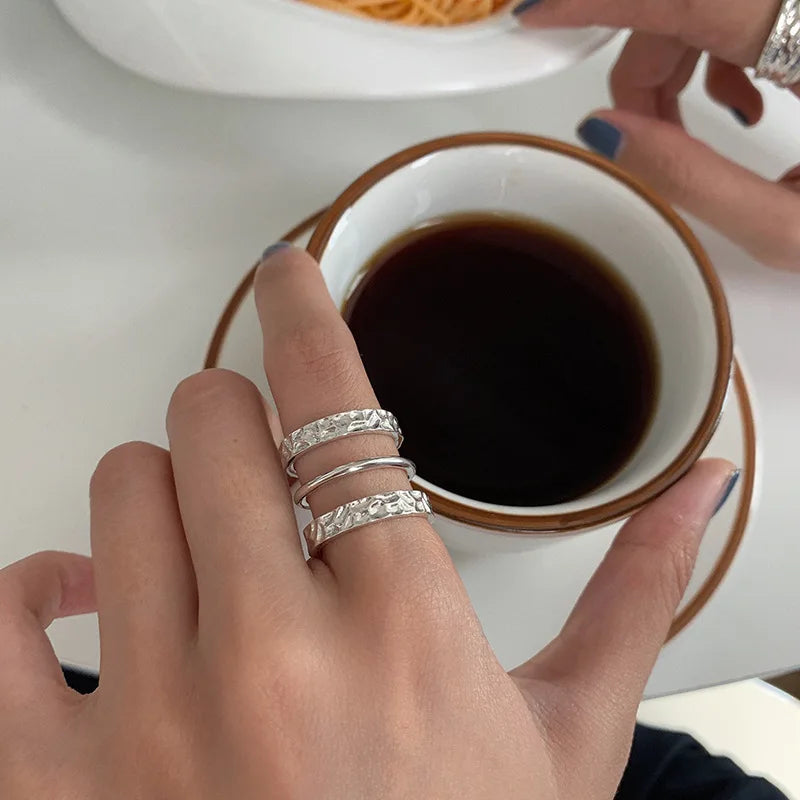 PANJBJ 925 anelli in pietra nera geometrica in argento sterling per le donne ragazza coreana semplice regolabile coppia gioielli Dropshipping