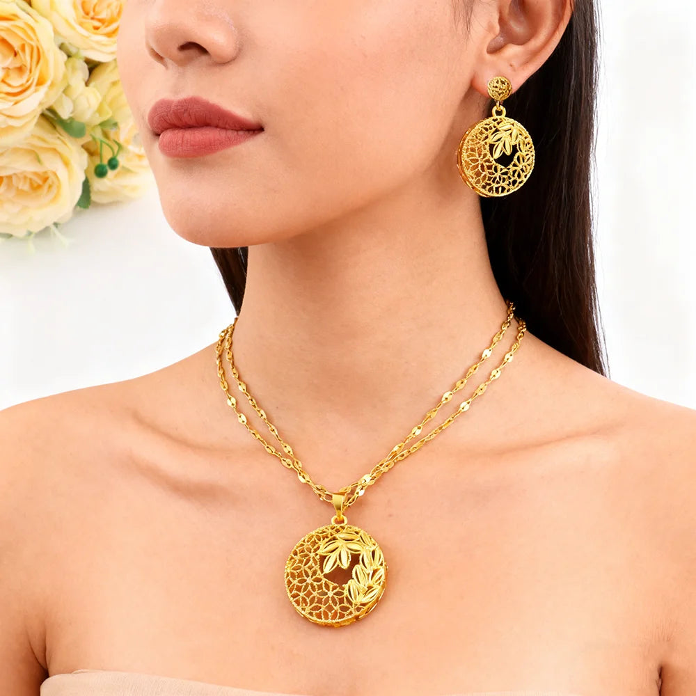 dubai gold jewelry set for women wedding party necklace earrings sets indian jewelry set free shipping bridal costume gifts