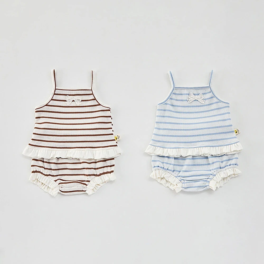 Set di canotta e Bloomer estivi per bambina 0-3 anni Elegante gilet e pantaloncini a righe Completo da 2 pezzi Abbigliamento per bambini carino