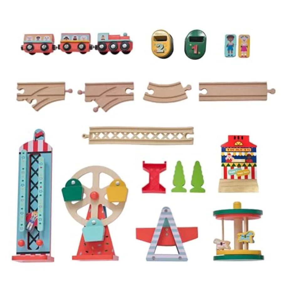 Tavolo da gioco in legno Teamson a tema carnevale con ferrovia, giostra e ruota panoramica, set interattivo per bambini