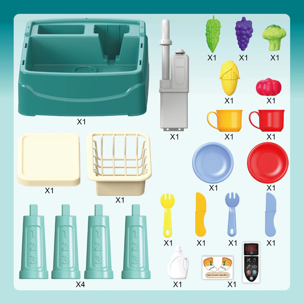 Gioca al lavello con acqua corrente Lavello da cucina Giocattoli con rubinetto elettrico Tavolo ad acqua Piscina galleggiante Lavastoviglie Set per bambina
