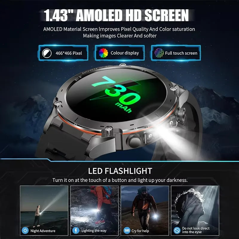 2025 Nuovo originale Stratos 4 GPS Smartwatch 1.43 "AMOLED HD Schermo Bussola Altimetro barometrico Torcia Chiamate vocali SmartWatch