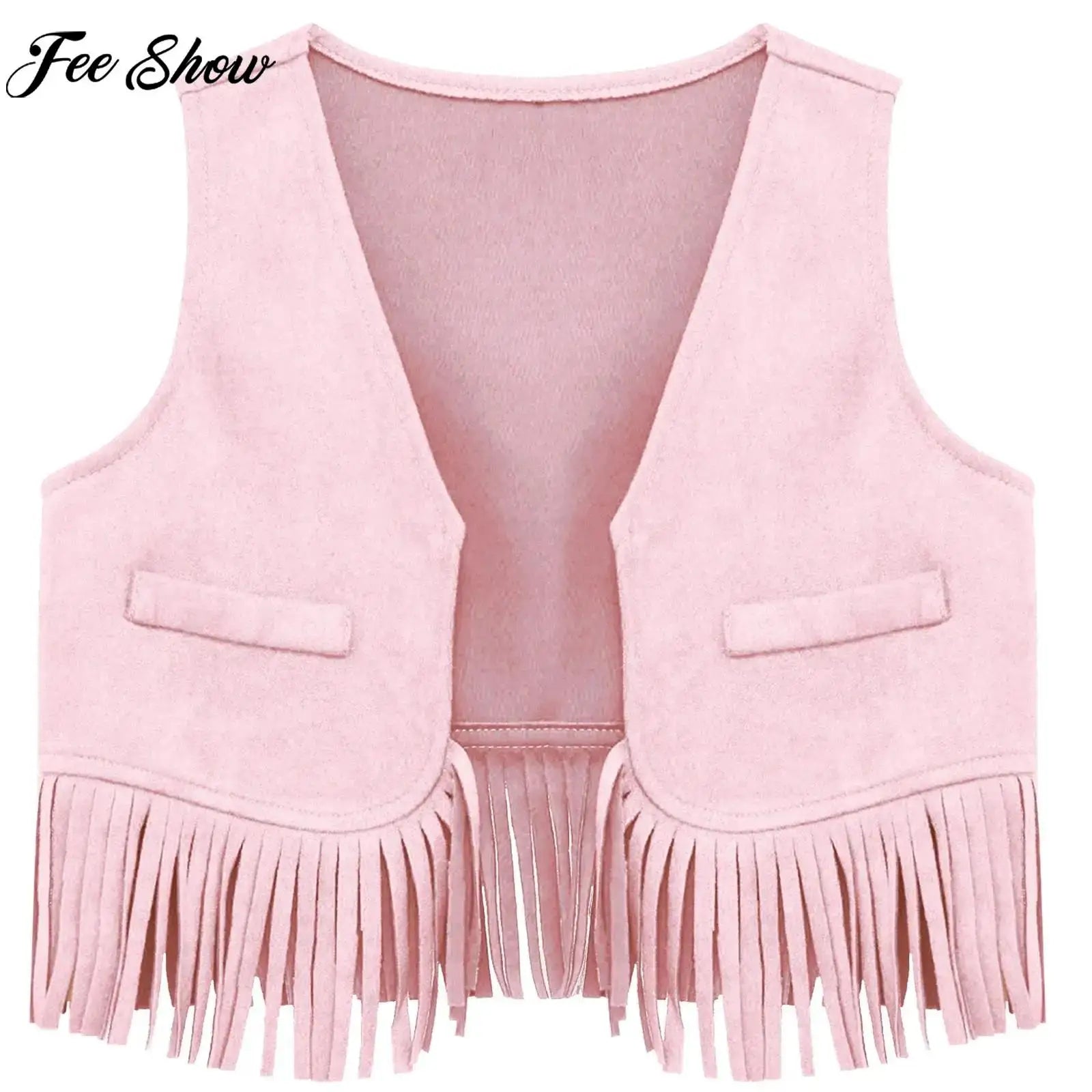 Costume cosplay da cowgirl da cowboy occidentale per feste a tema di carnevale di Halloween con nappe in pelle scamosciata vintage per bambine e ragazze