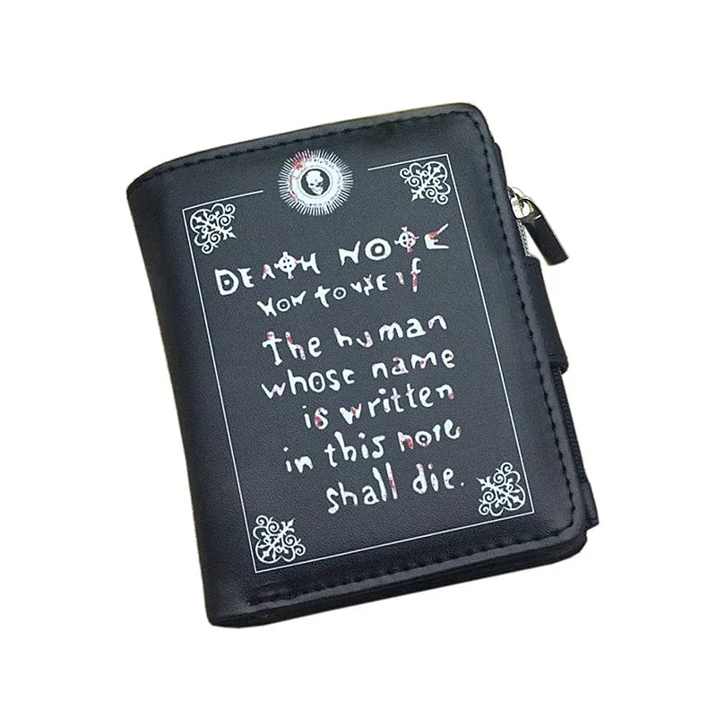 Death Note Anime Portafoglio corto in pelle PU nera Porta carte e portamonete per regalo per ragazzi e ragazze